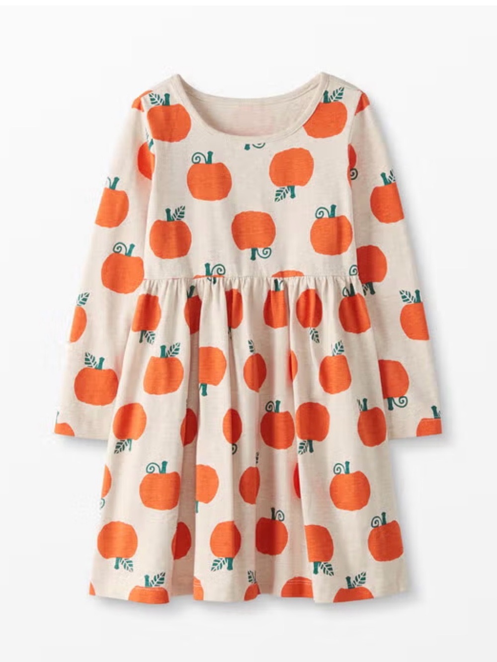 Hanna Andersson Cream Pumpkin Print Long-Sleeve Cotton Dress